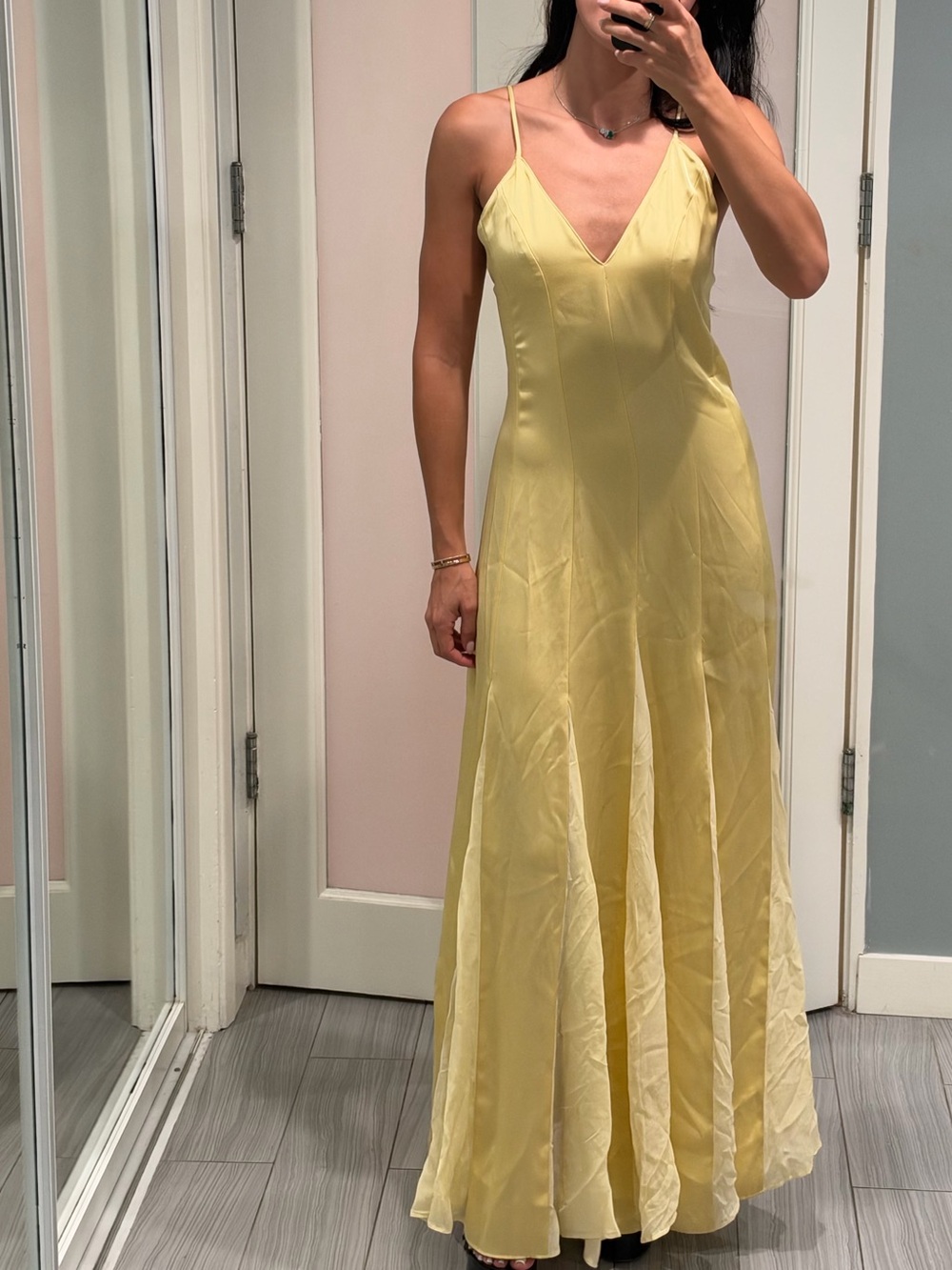 Zara Pale Yellow Satin Slip Maxi Dress
